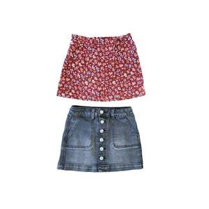 Girls Skirt Lot Size Small 6/7 Floral Corduroy & Black Denim Button-Up